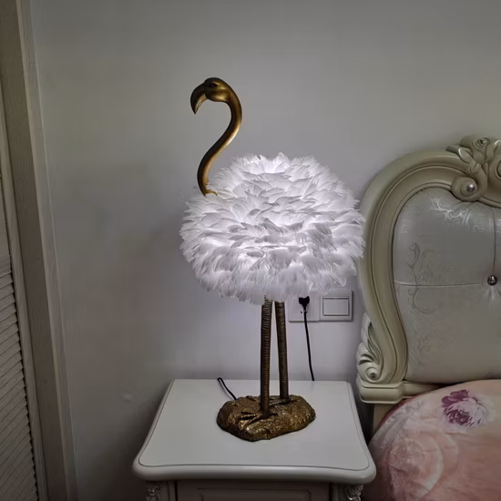 Flamingo Golden White Hair Lamp Decoration for Room Feather Light